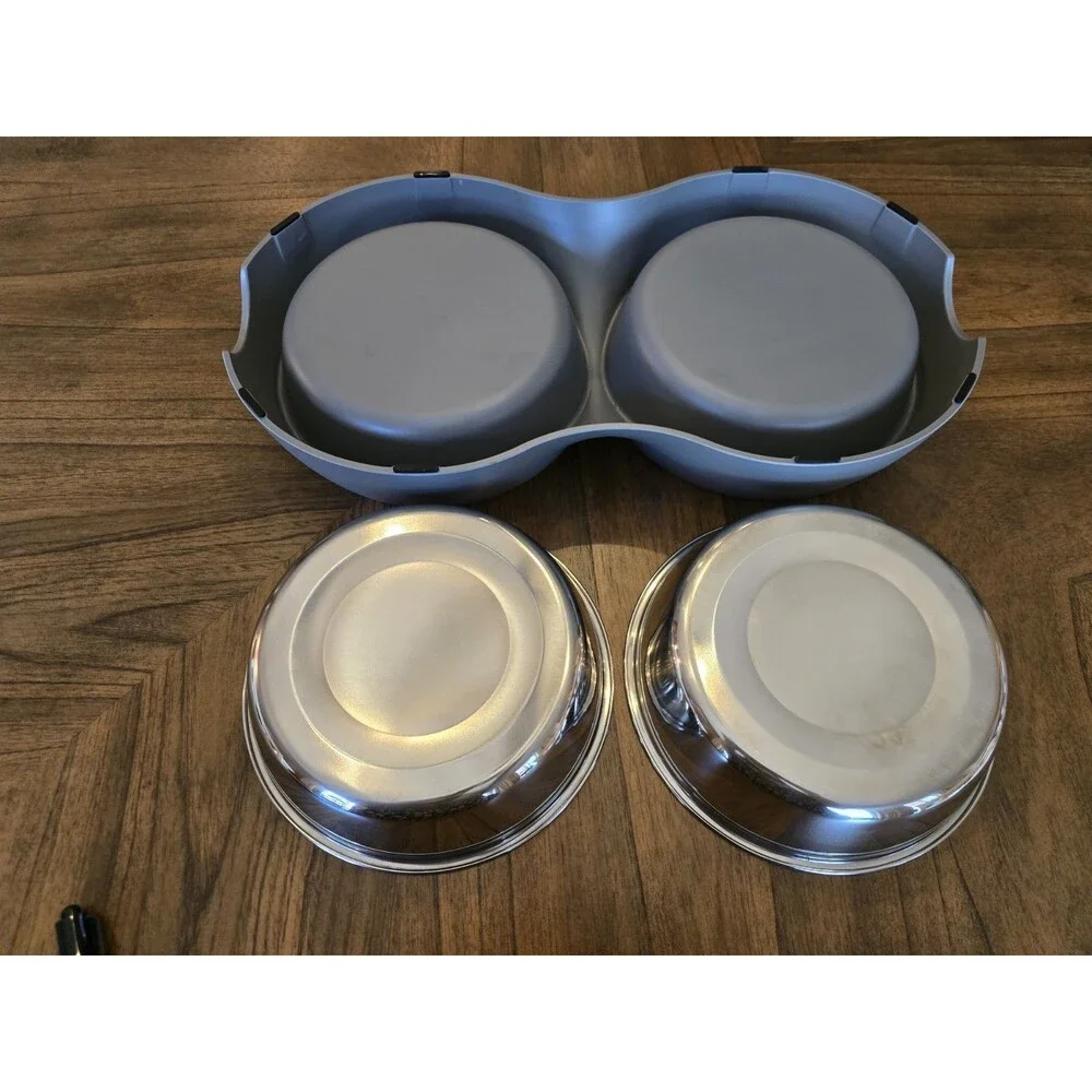 Heavy Duty Double Dog Bowl Feeder Large XL Removable Stainless Steel NWOT